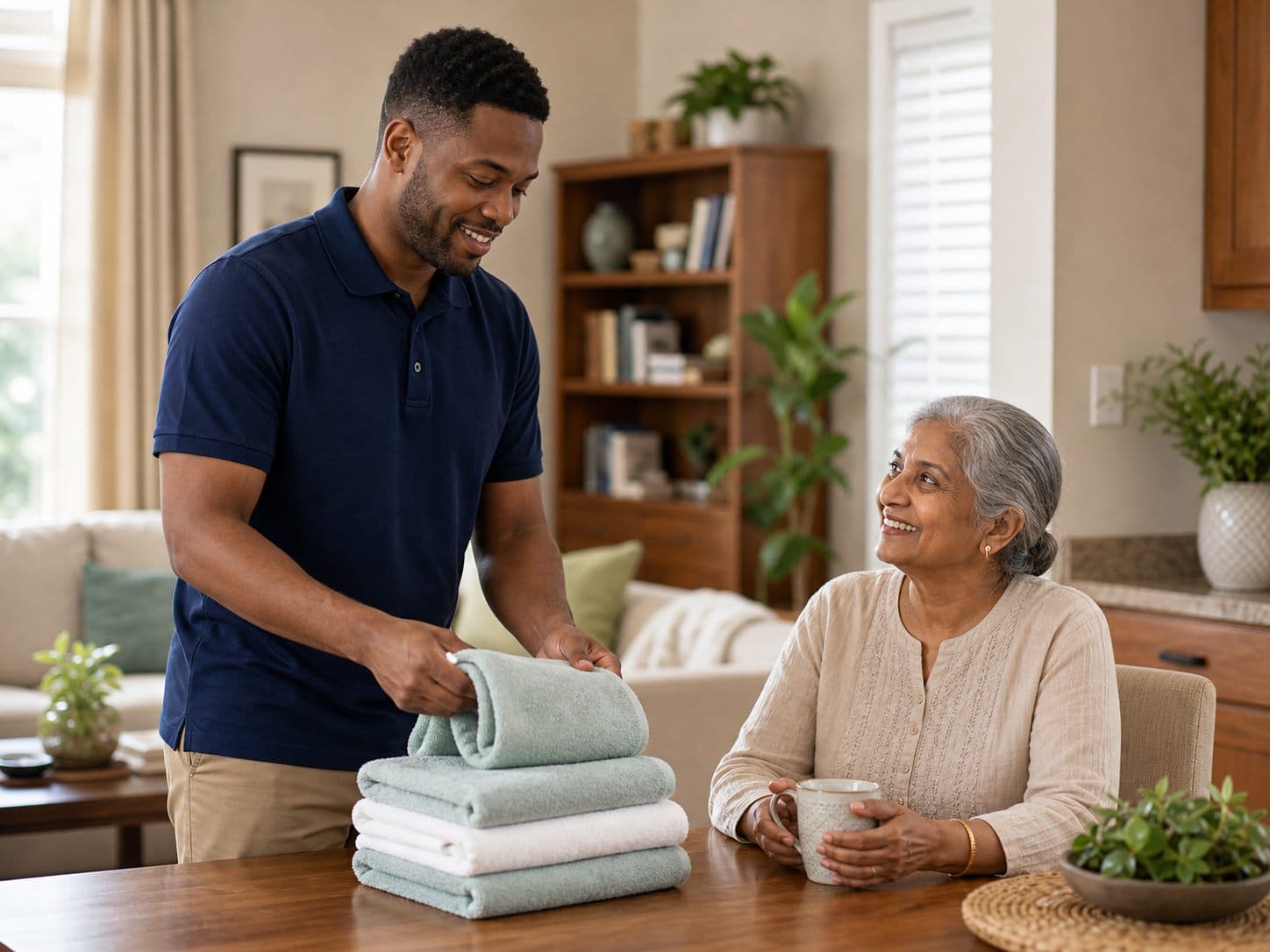 Home care aide providing light housekeeping support at home